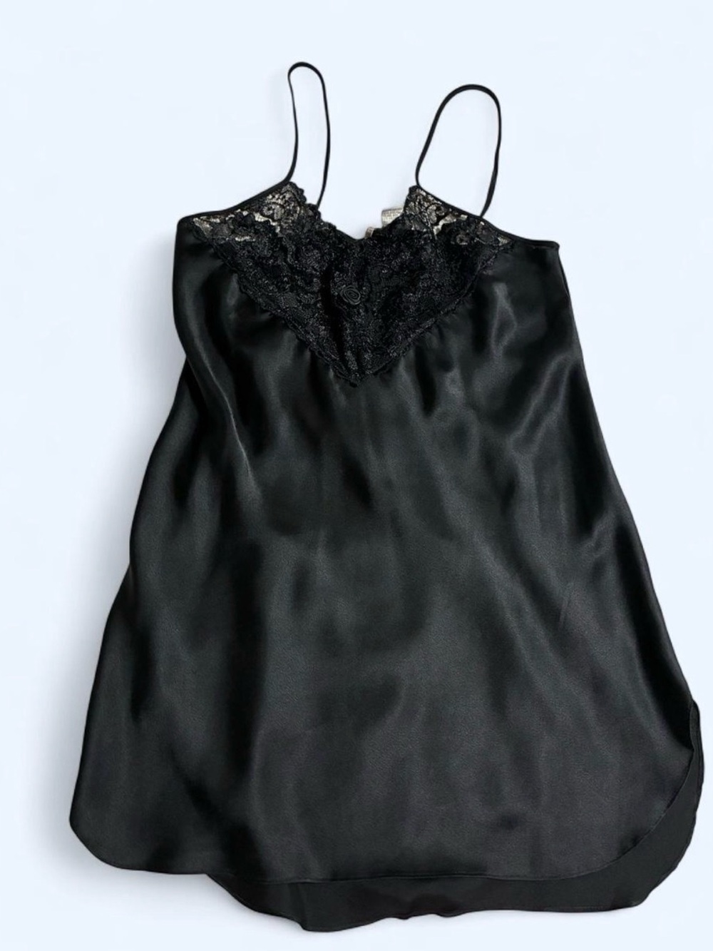 Black Satin-Like Lace Slip Dress - Women Intimates, size M